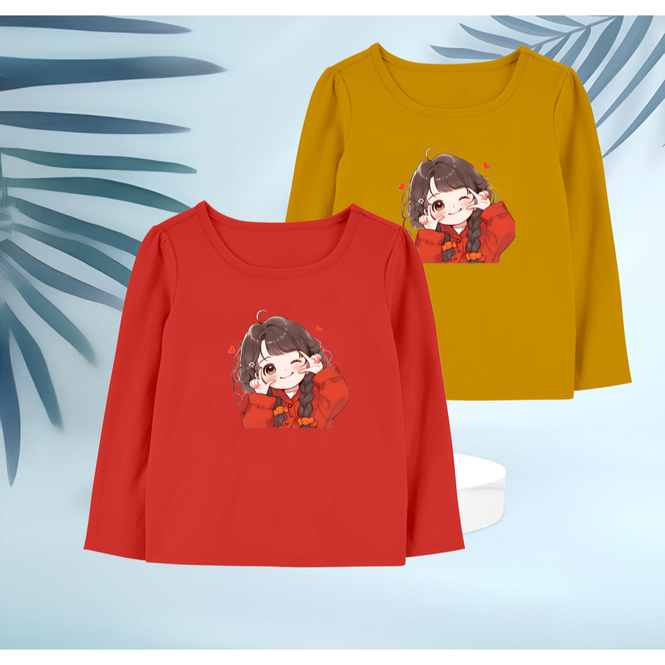 Baju kaos anak perempuan lengan panjang 1-12 tahun cute atasan katun import