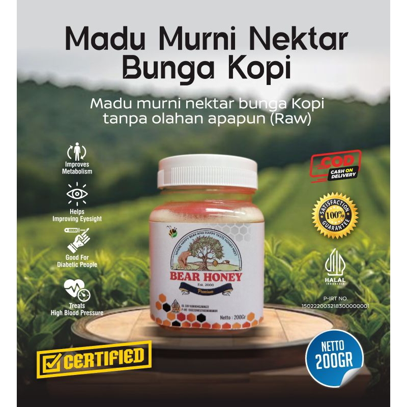 

MADU Mentah Murni BEAR HONEY FULL NEKTAR BUNGA KOPI Kemasan 200 gram