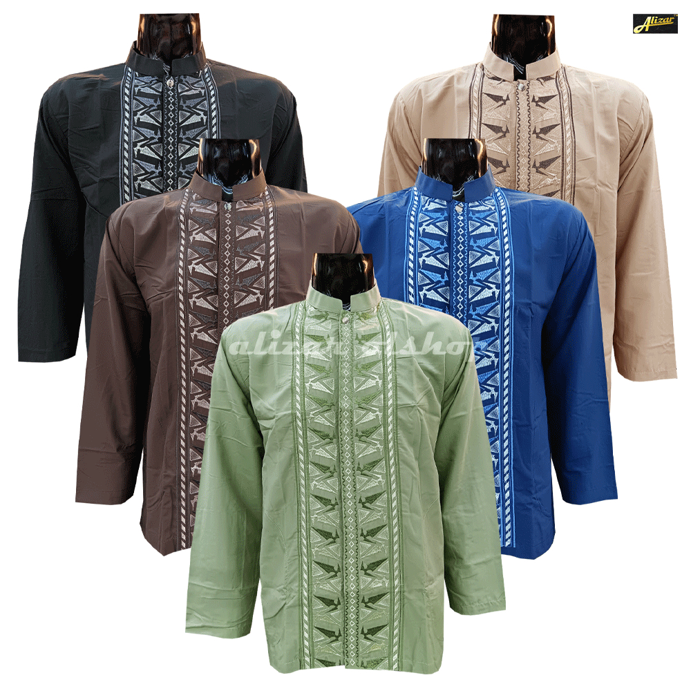 Baju Koko Pria Lengan Panjang, Kemeja Koko Pria Dewasa Lengan Panjang,Koko Bordir Lengan Panjang