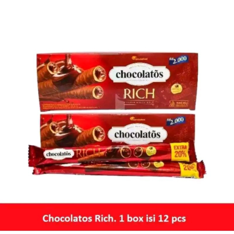 

Chocolatos RICH 1 Box Isi 12 Pcs Cocolatos Wafer Roll Coated