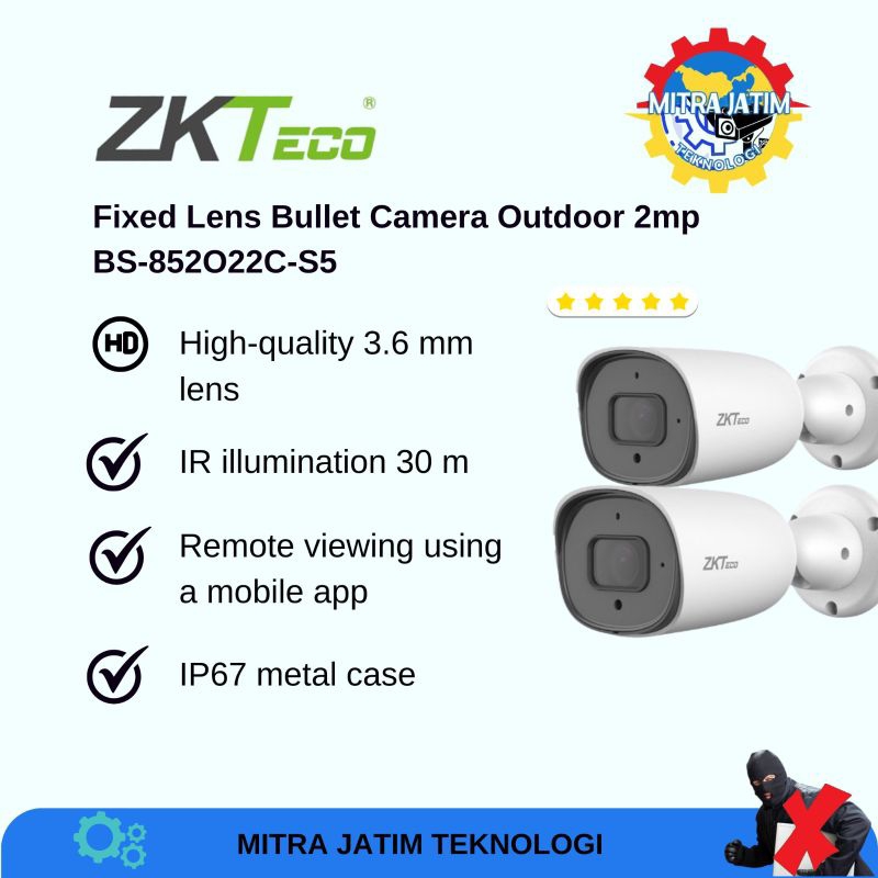 Fixed Lens Bullet Camera Outdoor 2mp ZKTECO BS-852O22C-S5