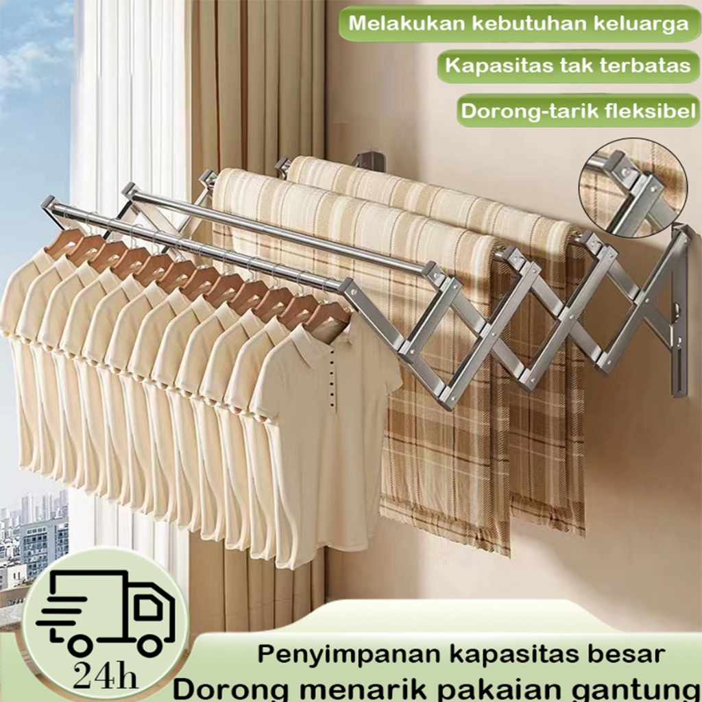 Pakaian Single Jemuran Lipat/Jemuran Baju Dinding Stainless Steel 100-200cm/ Stainless Steel Rak Jem