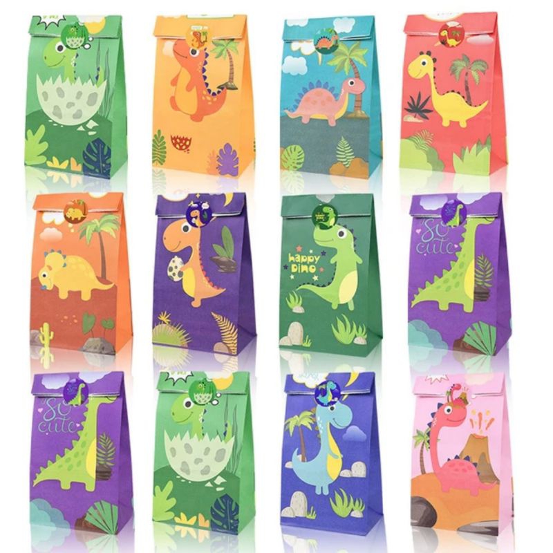 

PAPER BAG LUCU FANCY MOTIF DINO/TAS KERTAS HADIAH HAMPERS /PAPER KADO FREE STICKER