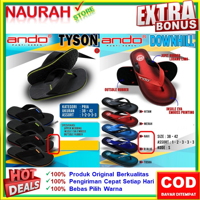 Sendal Jepit Ando Downhill Tyson Sandal Jepit Pria Original Anti Slip Nyaman Trendy Kekinian