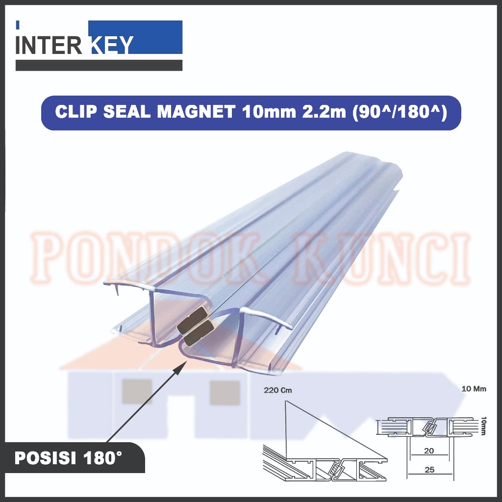 Clip Seal Magnet Shower Kaca 10mm Kombinasi Posisi 90 / 180 Klip Sil Magnet