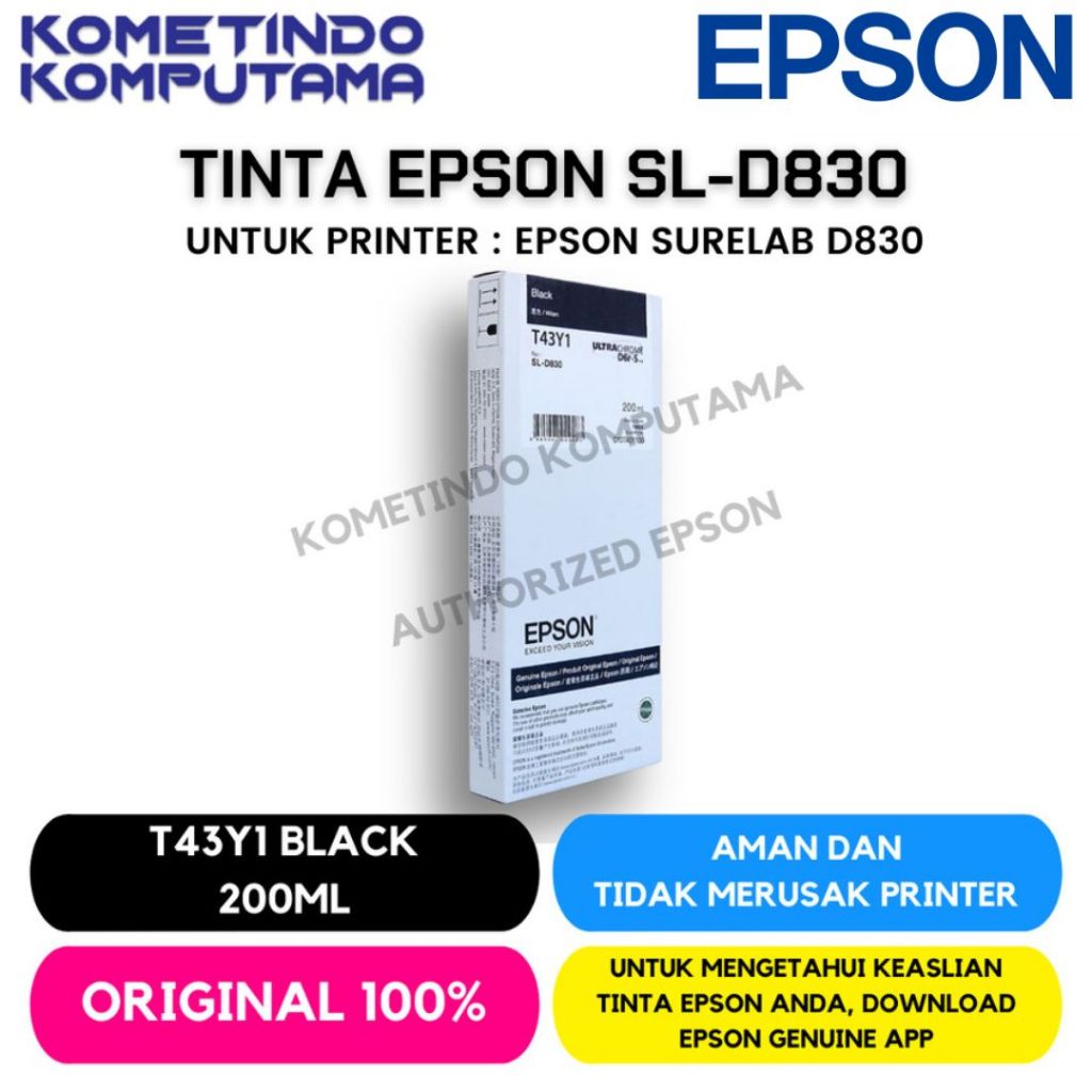 D830 Black, Cyan, Magenta, Yellow, Light Cyan, Light Magenta, TINTA CATRIDGE T43Y EPSON SL-D830 200M