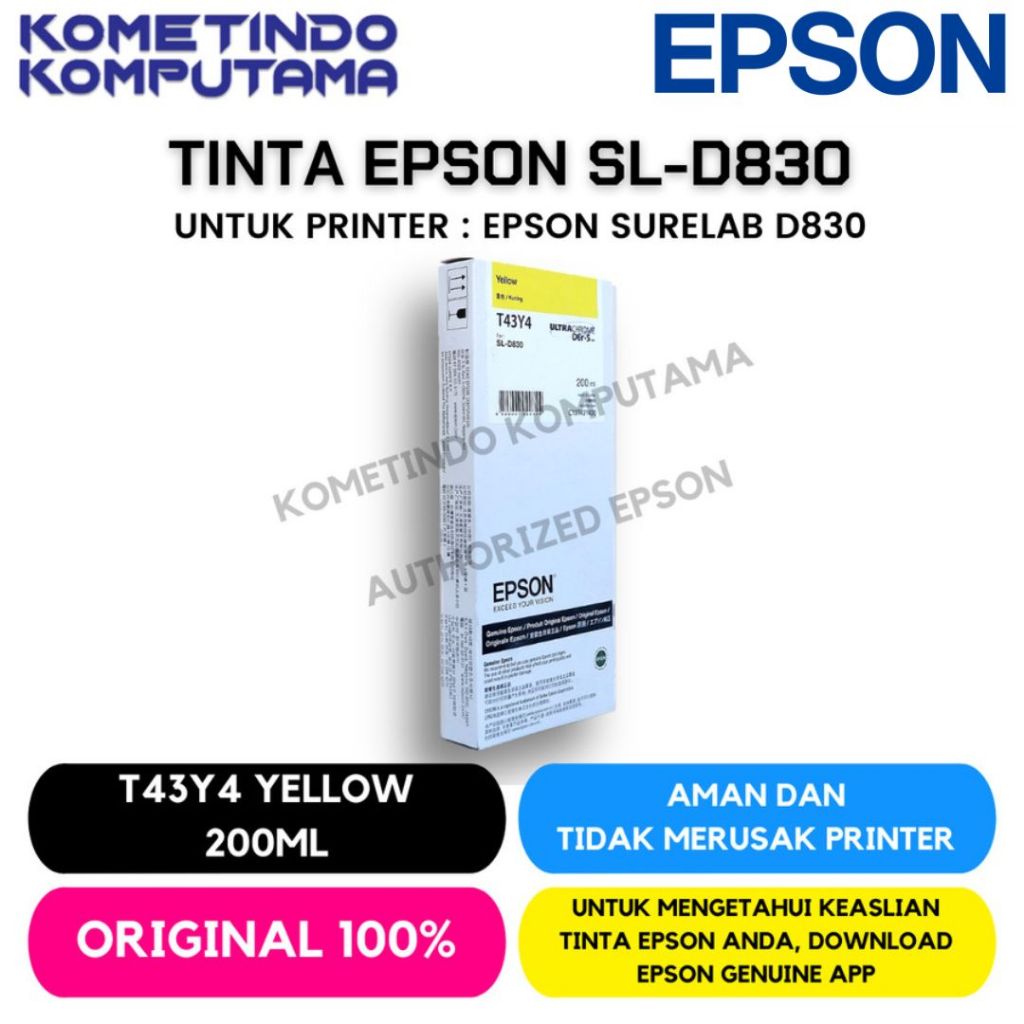 D830 Yellow TINTA CATRIDGE T43Y4 EPSON SL-D830 200ML Original 100% C13T43Y400 Kuning