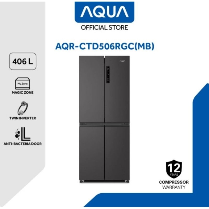 KULKAS AQUA 4PINTU SIDE BY SIDE MULTIDOOR INVERTER 406LITER AQR-506 METALDOOR 4 PINTU KULKAS AQUA SB