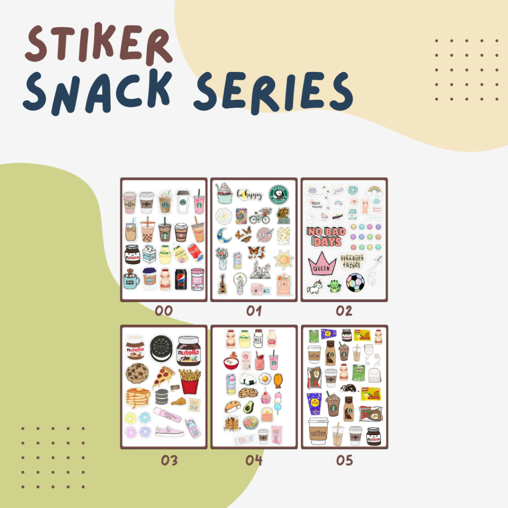 

STIKER PACK SNACK AND DRINK SERIES STIKER BUKU, LAPTOP, HP, TUMBLR, HELM, DLL