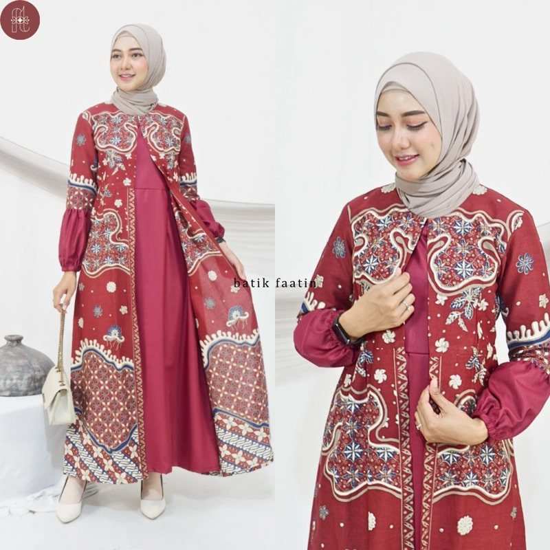 Batik Faatin | Baloon Dress | Gamis Batik Maroon | Gamis Batik Katun Premium  | Gamis Batik Premium 