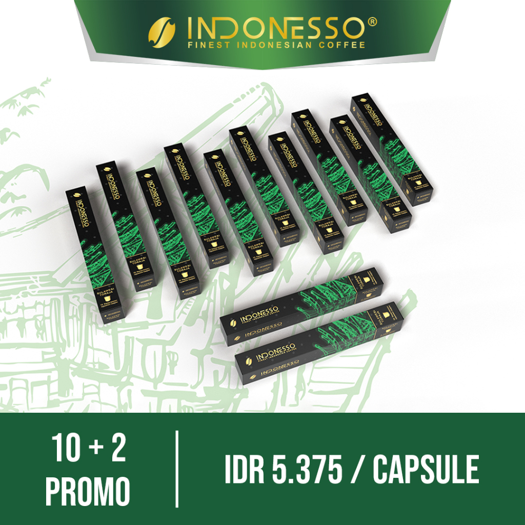 

INDONESSO 10+2 Sulawesi Toraja Coffee Capsules Compatible with Nespresso Machines / Kapsul Kopi