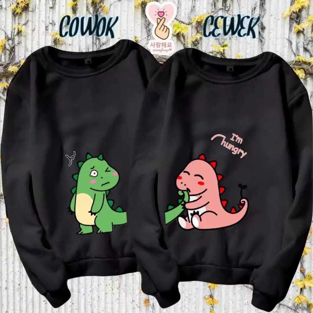 Baju Couple Pasangan Pacar Dino Lucu Lengan Panjang / Sweater Kapelan Pria Wanita Model Terbaru