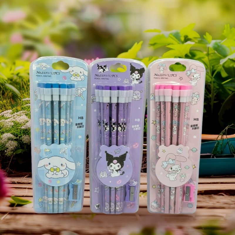 

CC - PENSIL Set Alat Tulis Anak Sekolah edisi SANRIO Cinnamoroll Kuromi Melody 12 PCS free rautan