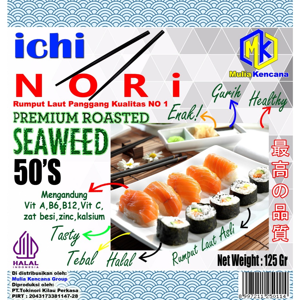 

ICHI NORI SUSHI NORI 50 LEMBAR RUMPUT LAUT DRIED SEAWEED 125 GR