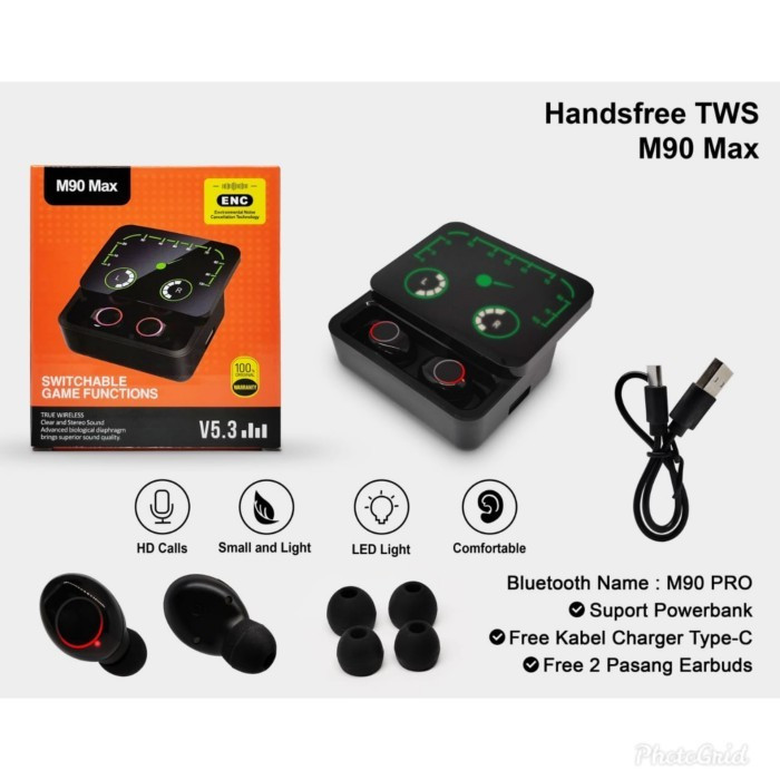 HEADSET HANDSFREE BLUETOOTH TWS M90 MAX POWERBANK M-90 DIGITAL