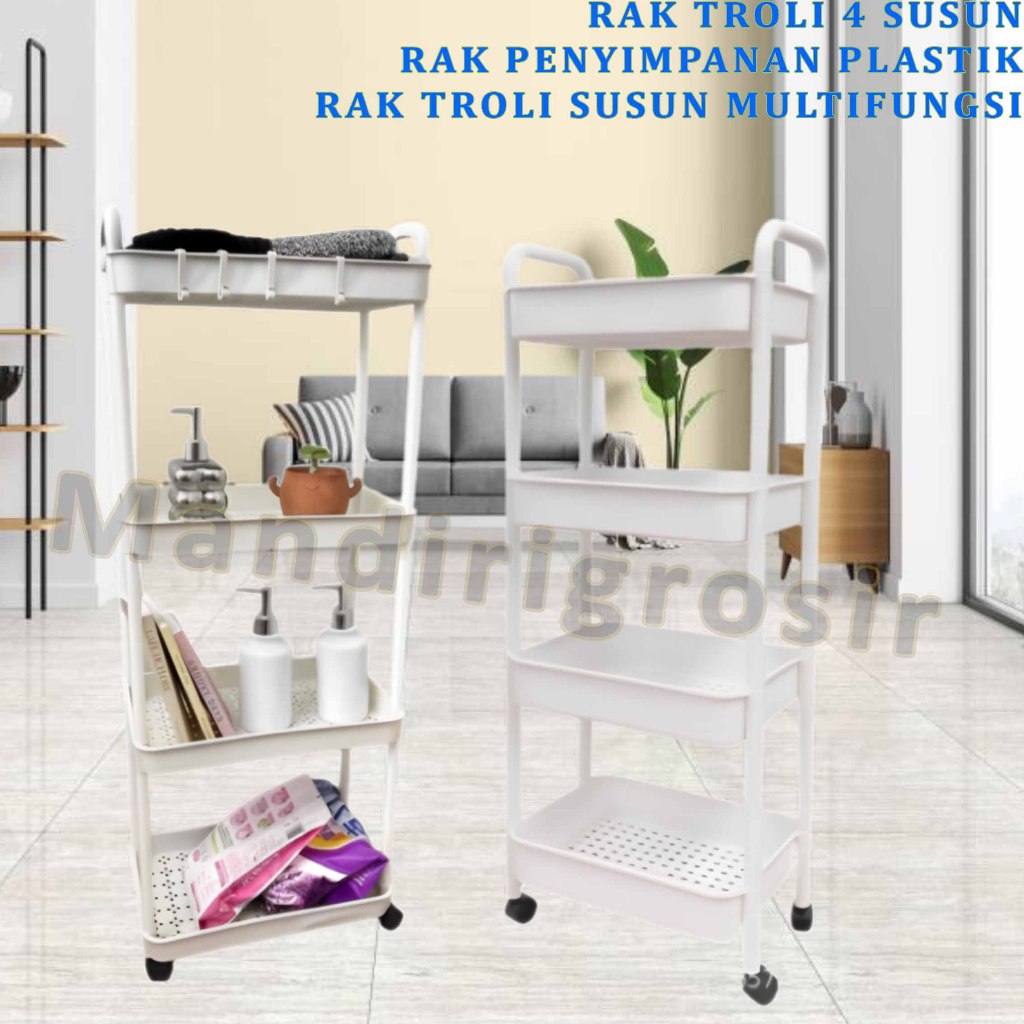 Rak Penyimpanan Plastik * Rak Troli * Rak Troli Susun Multifungsi * Rak 4 Susun