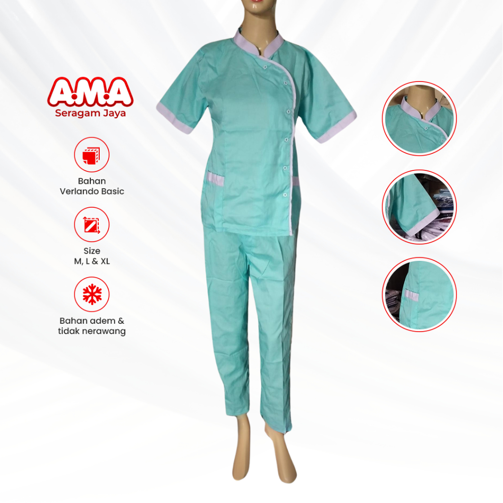 Baju Perawat Wanita Biru Muda Seragam Oka Jaga Dinas Medis Lengan Pendek Adem Size M L XL Terbaru