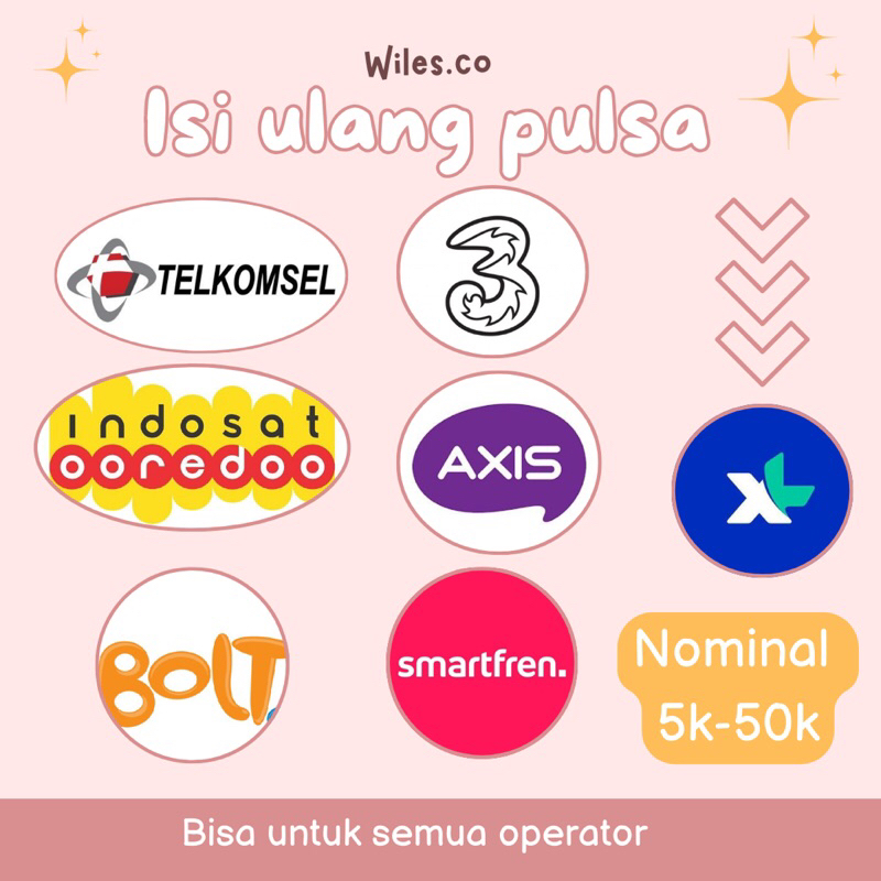 Isi Ulang Pulsa 5rb, 15rb, 20rb, 25rb, 30rb, 35rb, 40rb, 45rb, 50rb Telkomsel, indosat, 3, axis, xl,