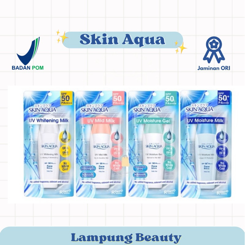 Skin Aqua Sunscreen SPF 50 tutup hijau tutup biru SPF 50 whitening (milk & gel)t