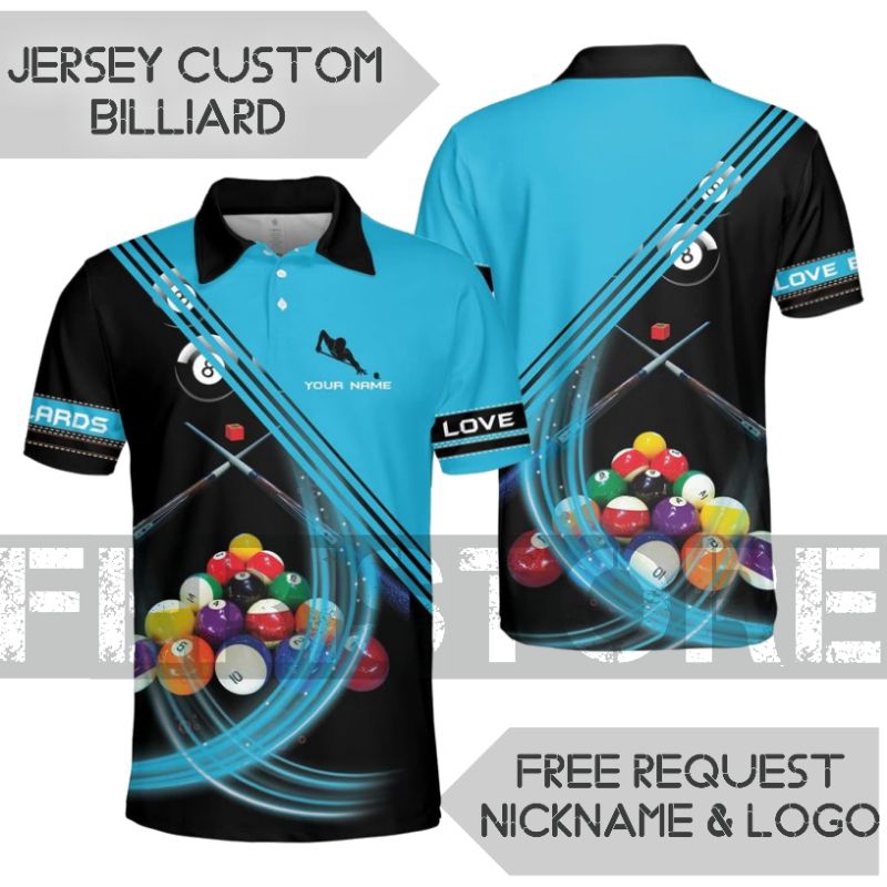 Baju Jersey billiard nineball custom free nickname, logo dan sponsor. dry fit kerah sanghai dry fit 