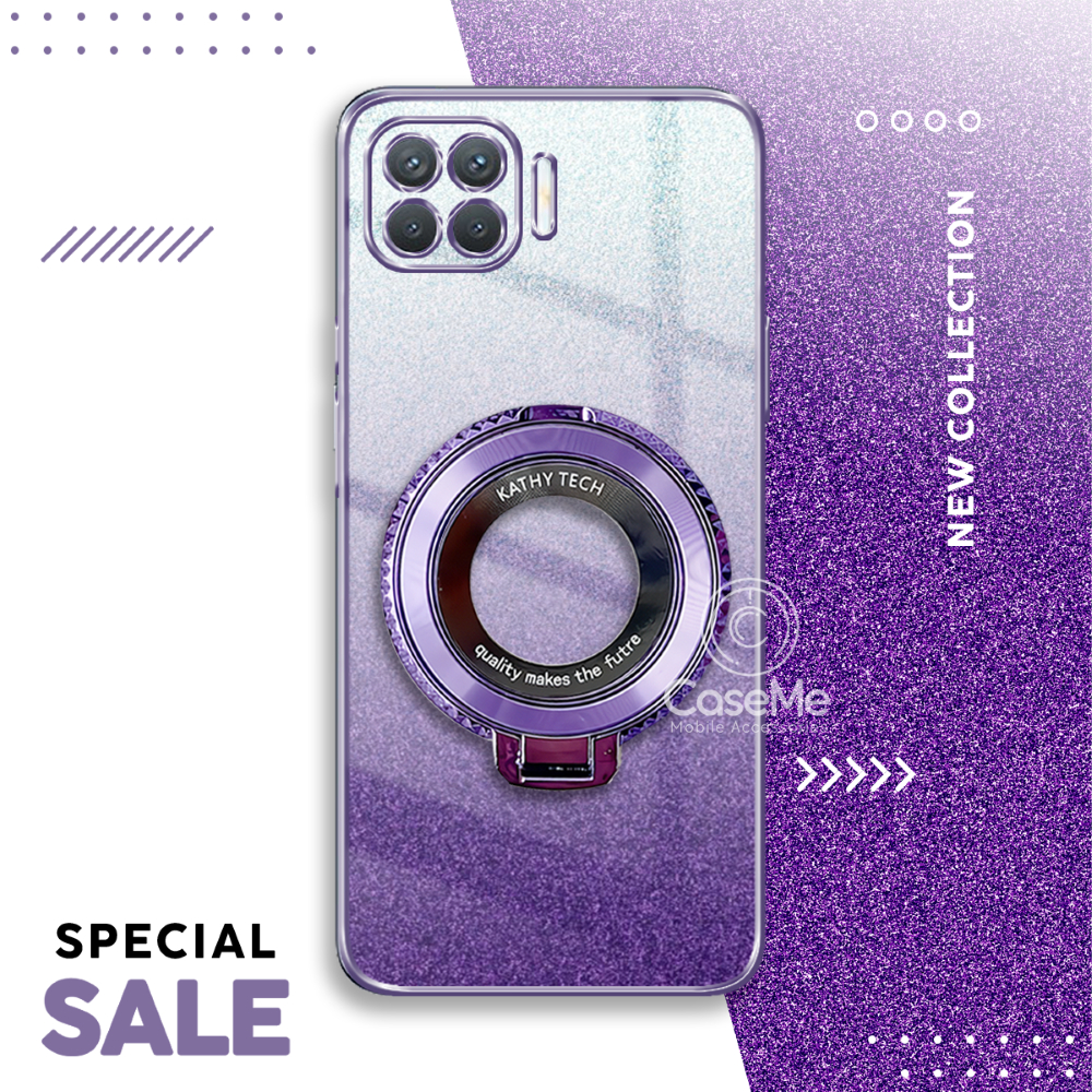 Soft Case Oppo Reno 4F Case Gliter Standing Magnetic Ring Holder Wireles Silicone Casing