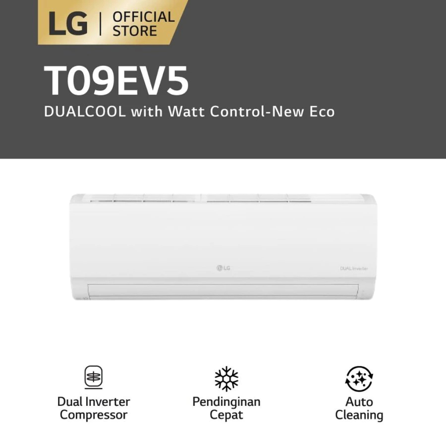 AC LG 1 PK DUAL INVERTER - T09EV5 - GARANSI 10 TAHUN AC LG 1PK DUAL INVERTER