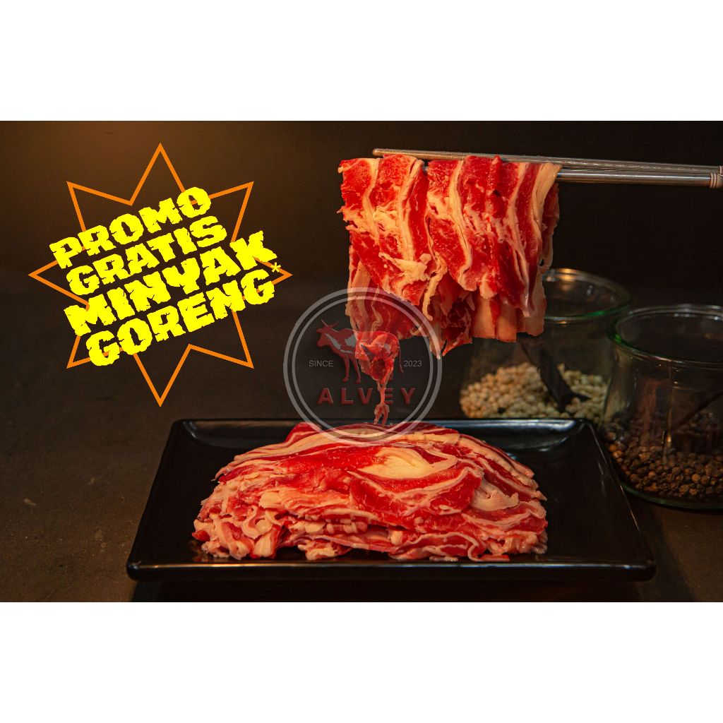 

Daging Slice Sapi shortplate - ALVEY BEEF - Vacum Pack - Premium - bersertifikat Halal 100%