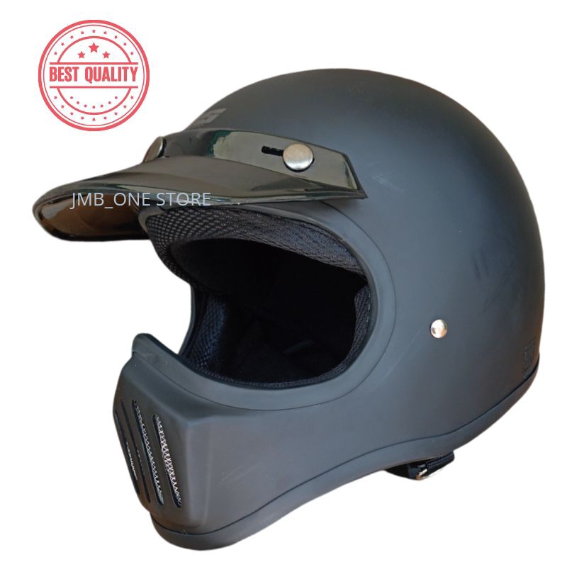 Helm Cakil FULL FACE HITAM DOFF Helm Retro Full Face SNI