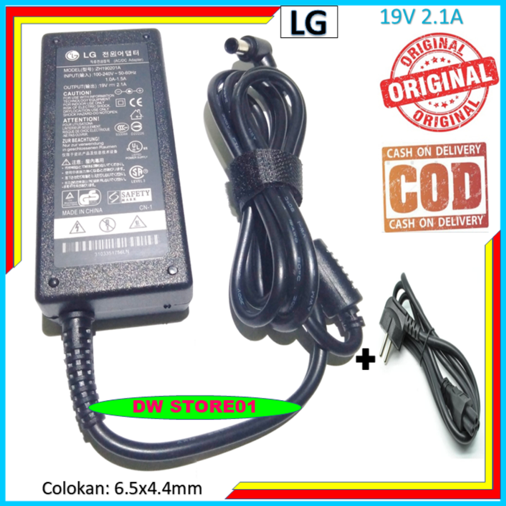AC Adapter Charger LG 19V 2.1A 6.5x4.4mm / adaptor monitor LED LCD HD TV LG 32LH510 LCAP21C LCAP25B