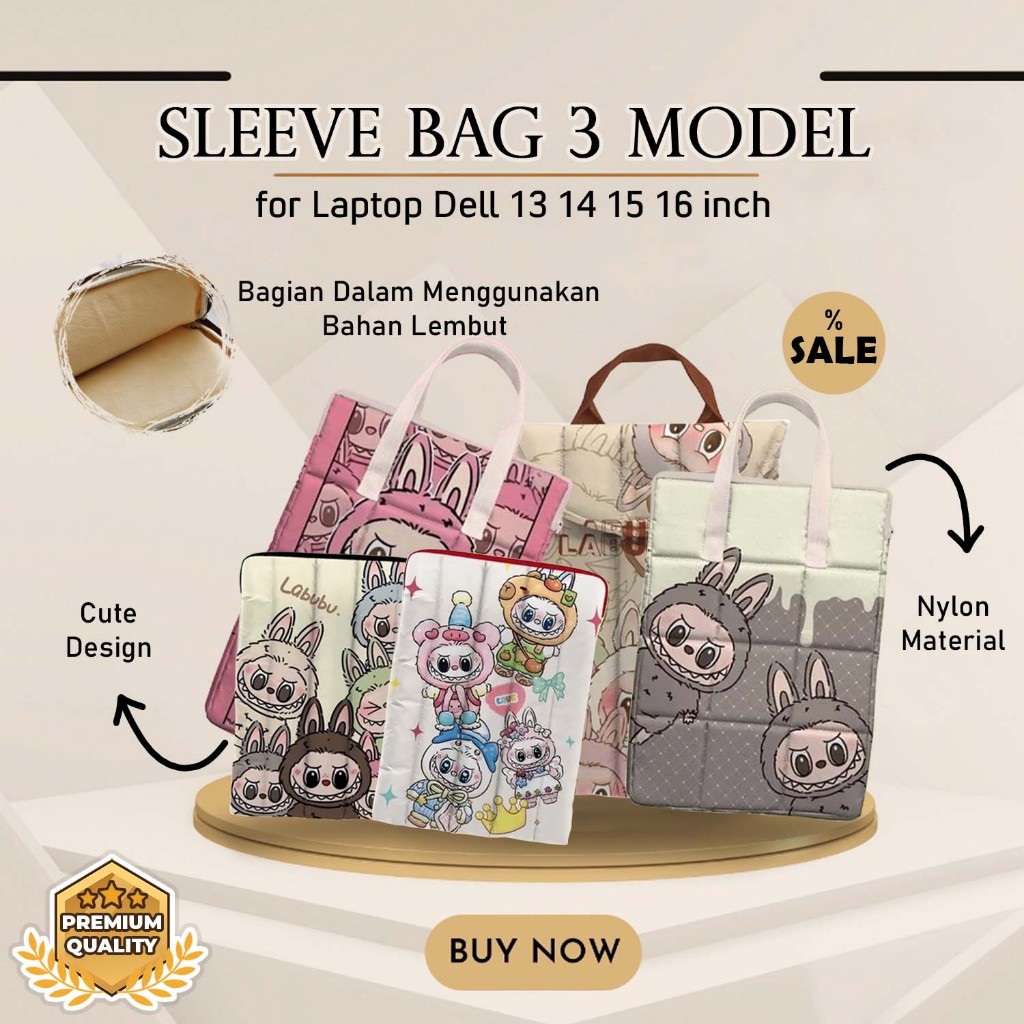 Sleeve Bag Laptop Dell Latitude XPS Inspiron 13 14 15 16 inch Puffy Jinjing Viral Trend Boneka Labub