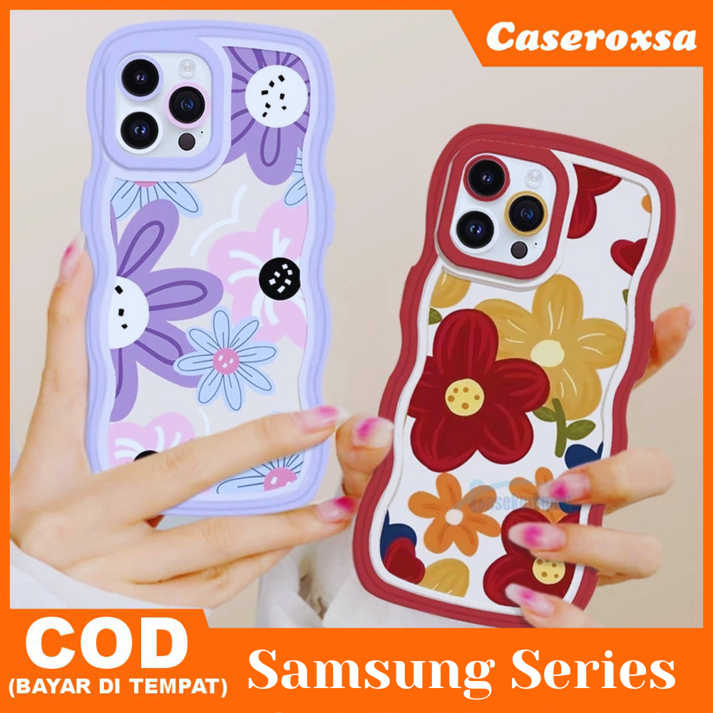 Case Samsung A02S A03S A11 M11 A12 M12 Casing Wavy Motif Flowers Colour Oil Painting Beautiful Edge 