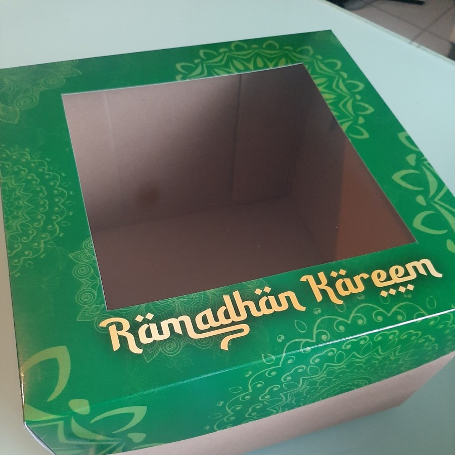 

( 10 pcs ) box hampers kue jendela mika dus lebaran hijau ramadha kareem box toples kue kering ukuran 30 cm