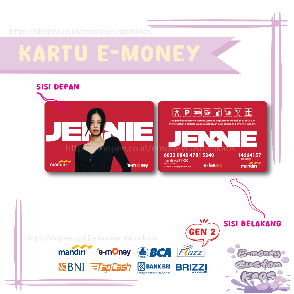 KARTU EMONEY KPOP JENNIE KIM BLACKPINK RUBY MANDIRI FLAZZ BCA GEN 2 BNI TAPCASH BRIZZI BRI - 2 SISI