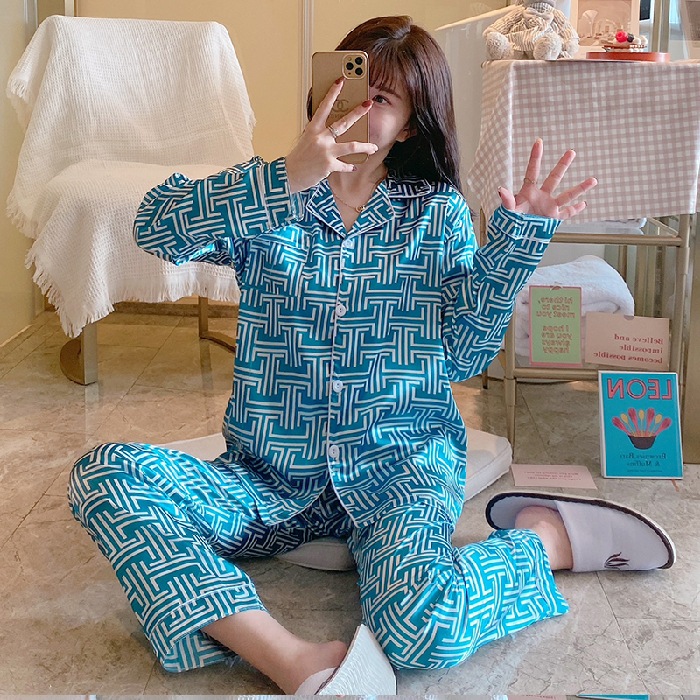Makmur Pusat Piyama MPP P430 BlueGaris - [MX07] - Piyama Satin Lengan Panjang | Piyama Import Premiu