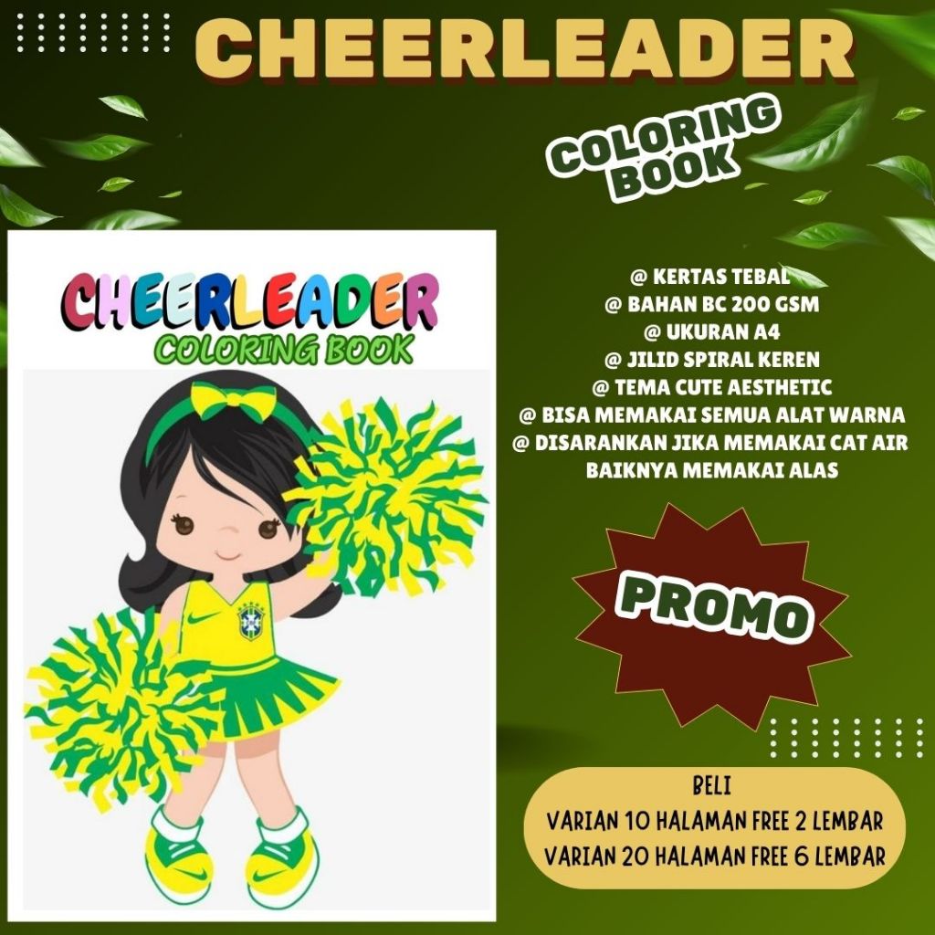 

Coloring Book Buku Mewarnai Tema CHEERLEADER Bagus Anak Remaja Dewasa Aesthetic Kertas Tebal Premium