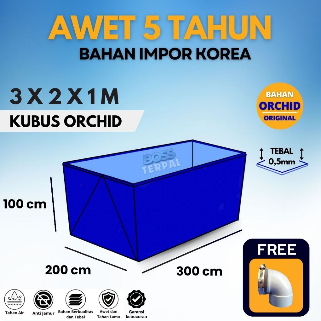 Kolam Terpal Ikan Kotak 3x2x1m - Terpal Tambak ORCHID - Tandon Air Terpal