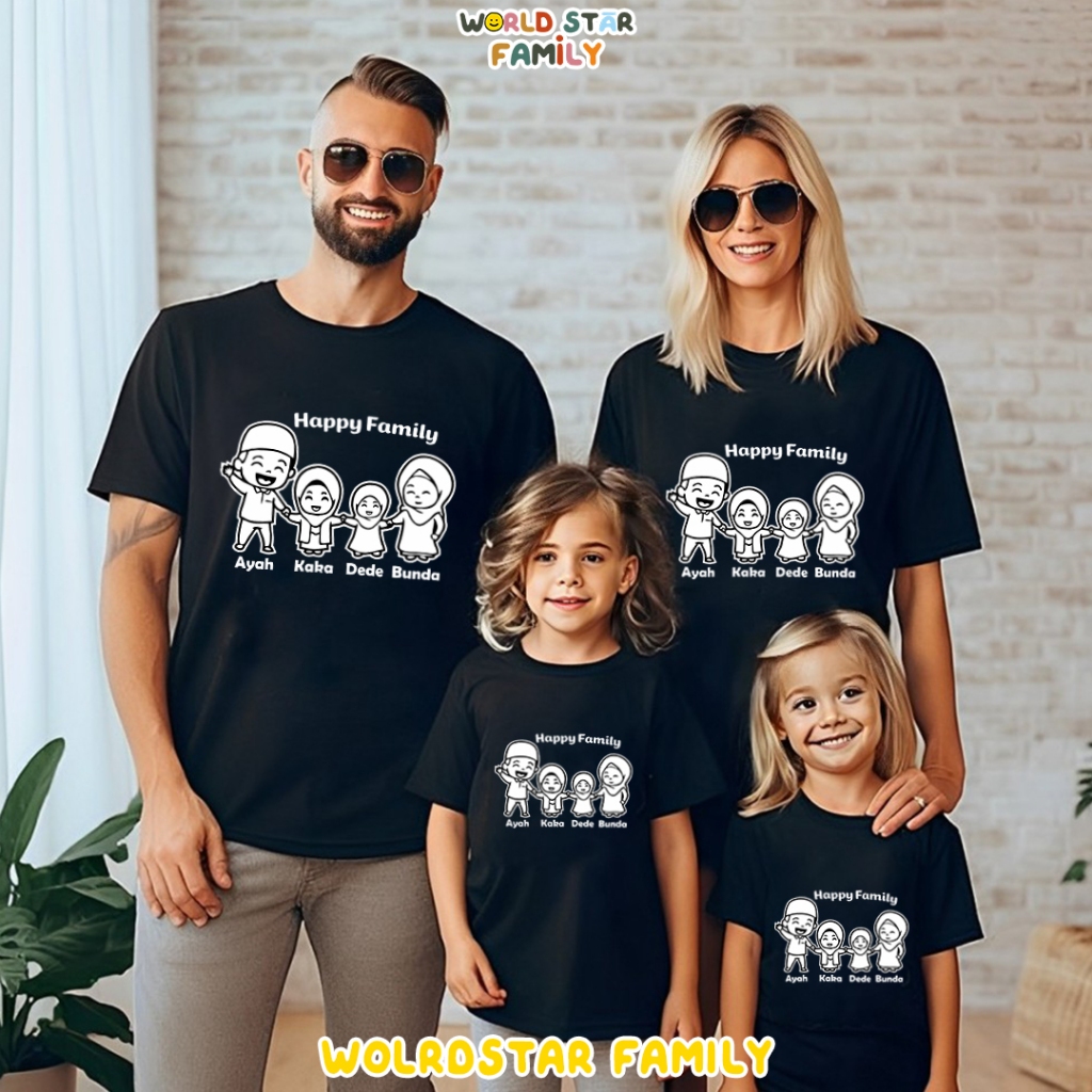 WSF Kaos Couple Keluarga HAPPY FAMILY MUSLIM  Kaos Couple Keluarga Lucu Kaos Pasangan Kaos Keluarga 