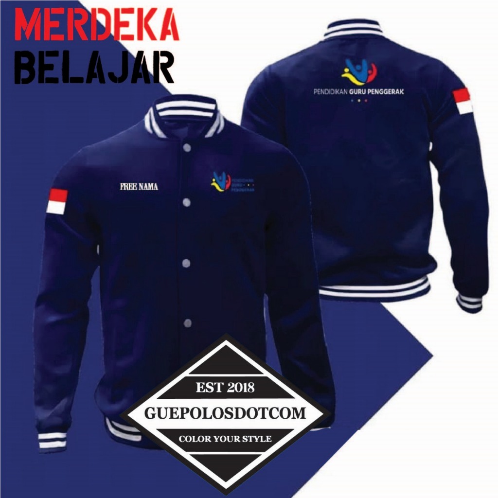 TYPE 02 - JAKET VARSITY KANCING PENDIDIKAN GURU PENGGERAK FREE NAMA  - JAKET BASEBALL PENDIDIKAN GUR