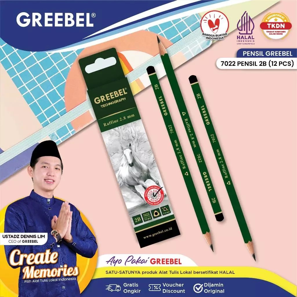 

GREEBEL Pensil Pencil Tulis 2B (7018 ) / Pensil Tulis kayu / Grafit Graphite / Pensil Ujian Sekolah / Alat Tulis
