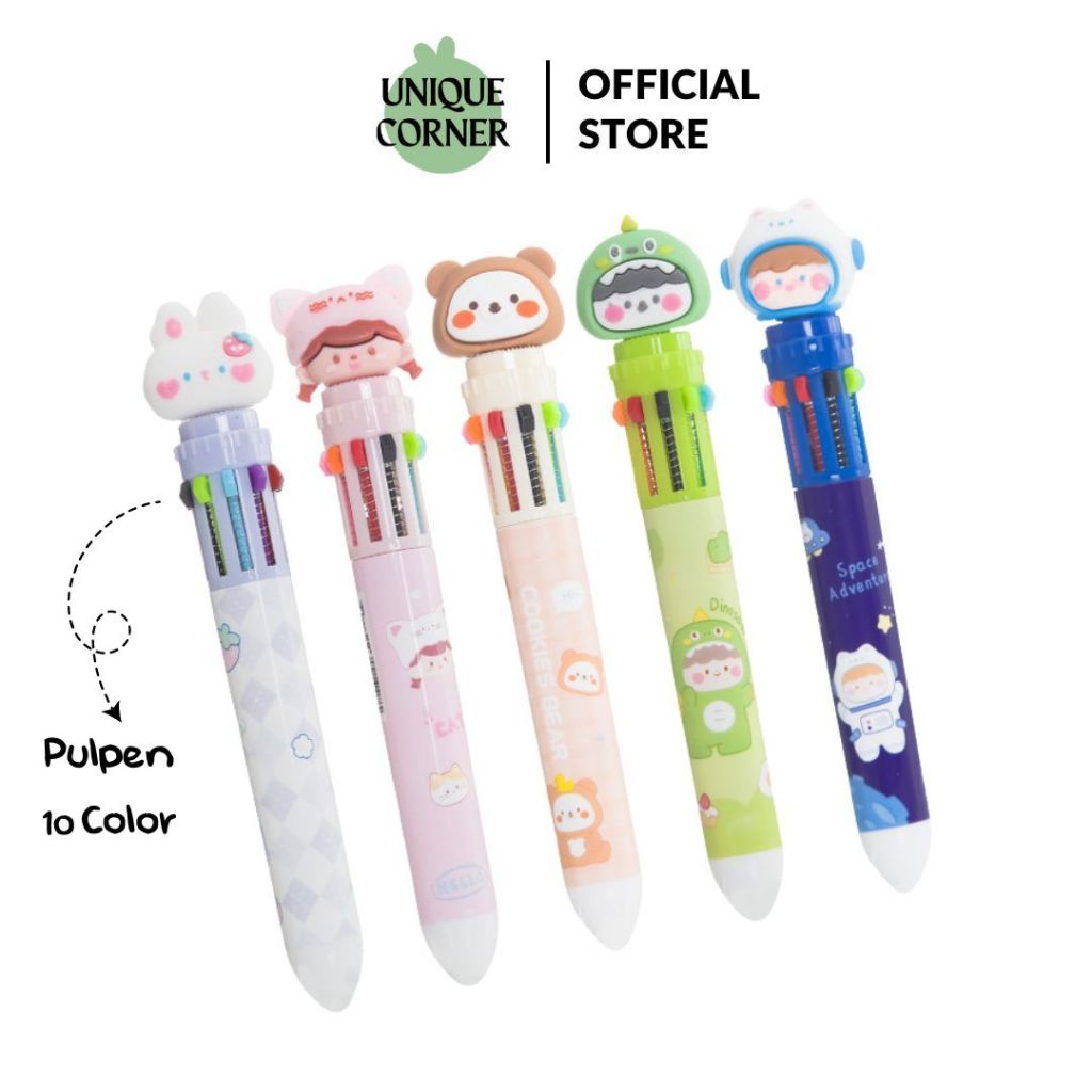

UQ Pena Pulpen 10 Warna Rainbow Motif Karakter Lucu Sekolah Kantor STY7006