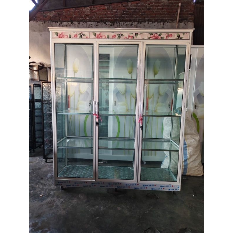 Lemari gerabah/hias serbaguna alumunium kaca