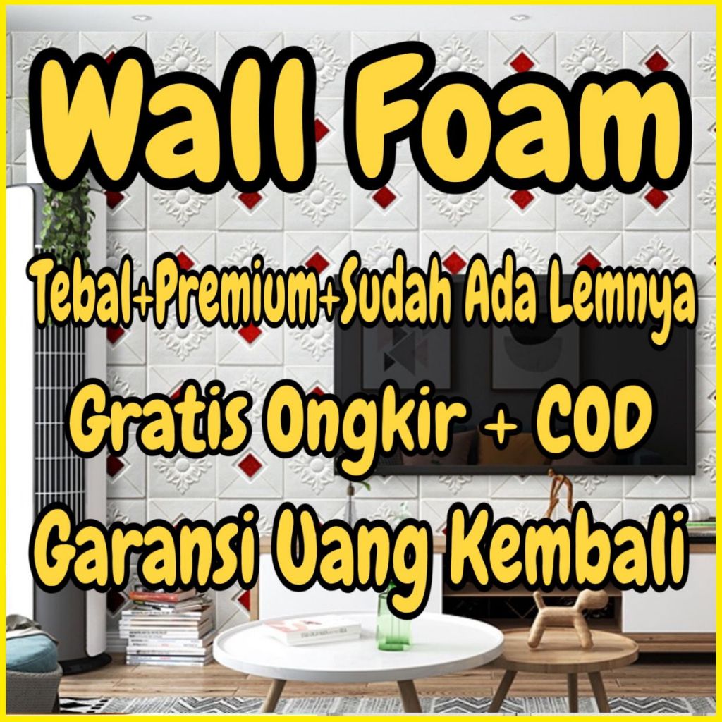Wallpaper Dinding FOAM Timbul 3D Bata PUTIH PINK HIJAU BIRU ABU KUNING HIJAU WALLFOAM 3D BATA SILVER