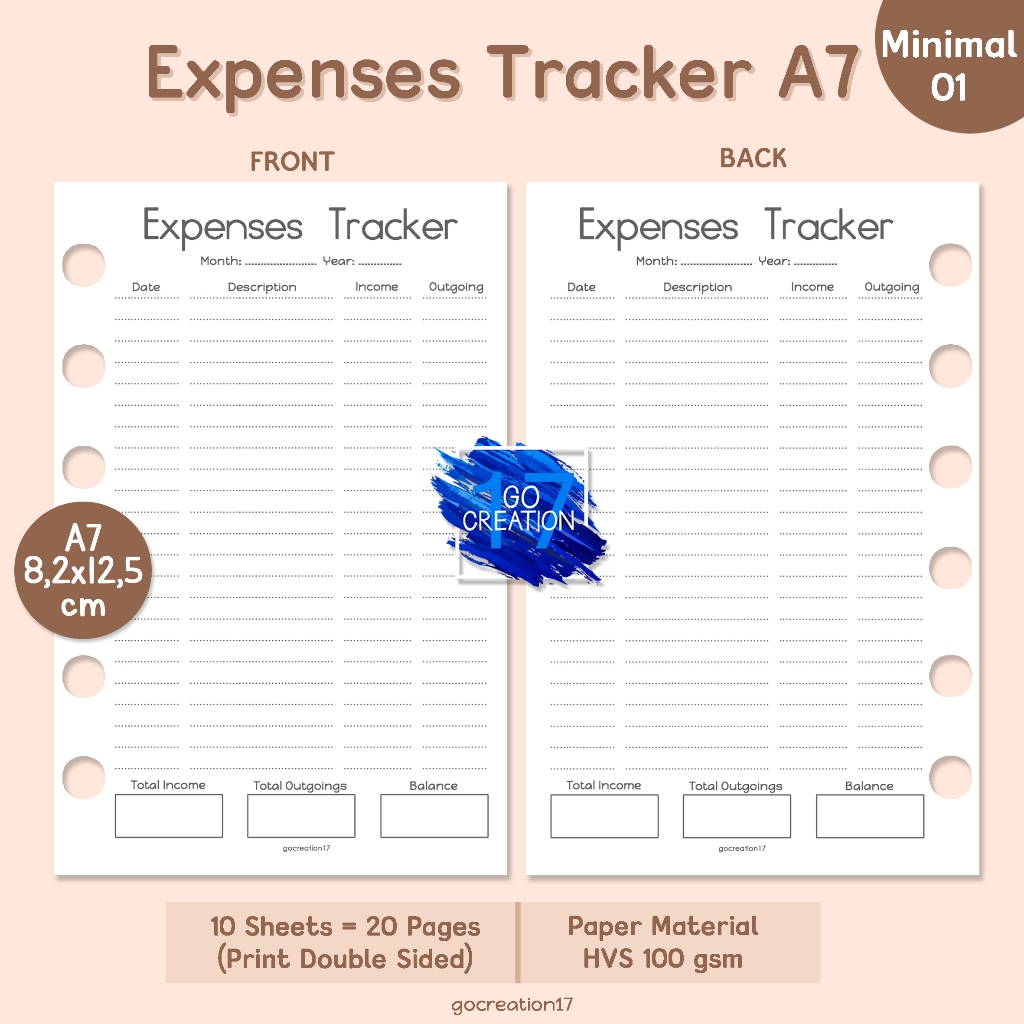 

Buku Planner Refill Kertas Isi Binder Expenses Tracker Simple Minimalis A7