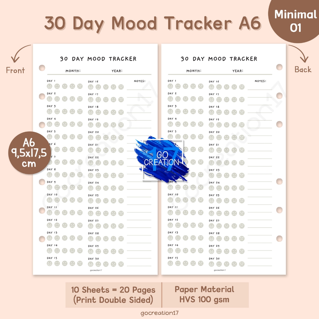 

Buku Planner Refill Kertas Isi Binder 30 Days Mood Tracker Simple Minimalis A6