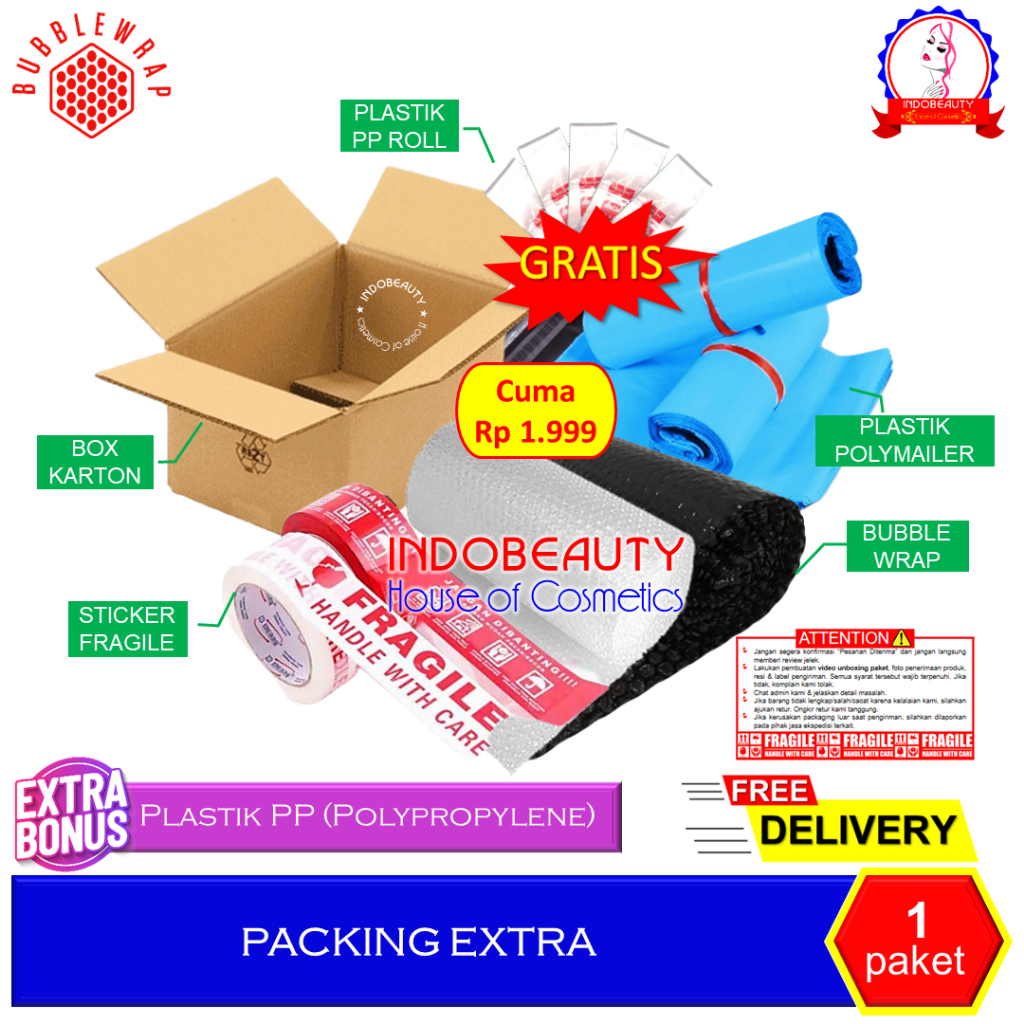 

PACKING EXTRA Ekstra Kardus Dus Box Karton Bubble Wrap Polymeiler Label Fragile GRATIS Plastik PP 2