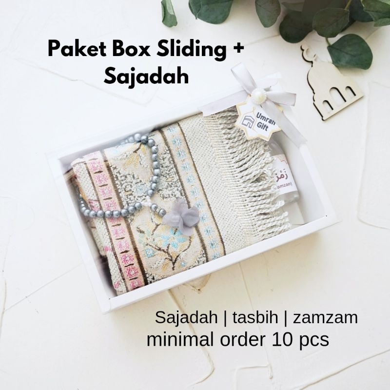 Diskon PAKET SOUVENIR SAJADAH TASBIH HAJI UMROH BOX MIKA
