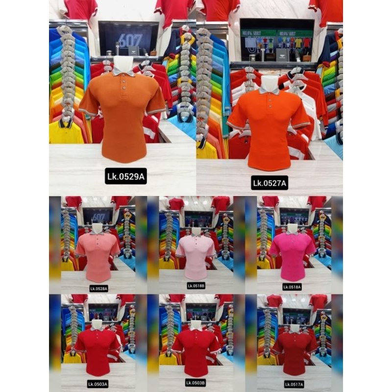 Kaos kerah polo premium pendek list abu by 607 pratama