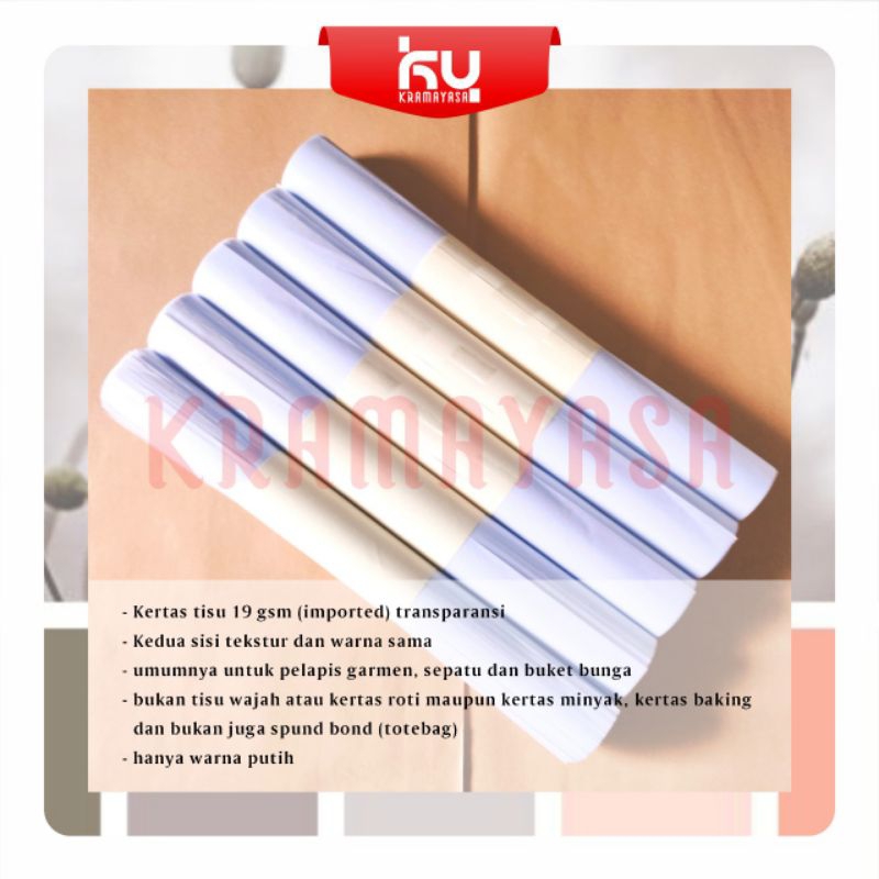 

Kertas Tisu Packing Kemasan 31x55 cm Bungkus Baju Sepatu Bunga Wrapping Paket Olshop isi 50 lembar