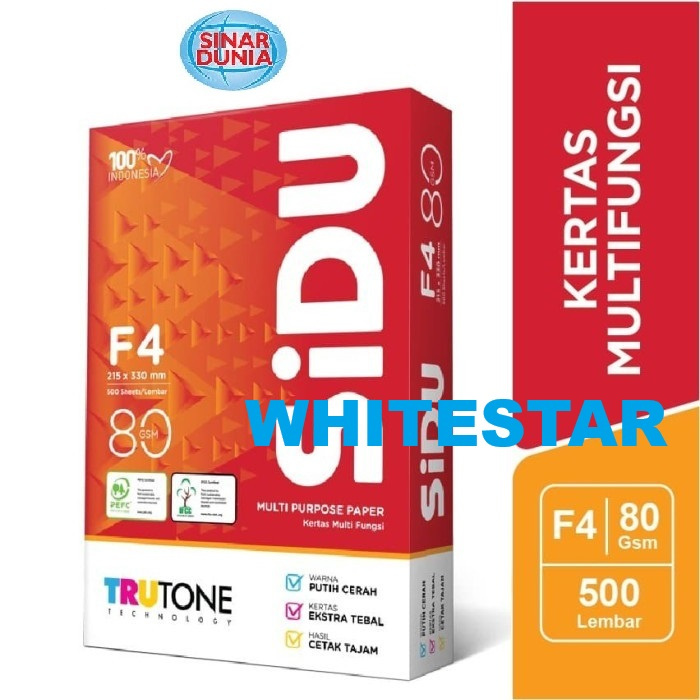 

(1 rim) kertas hvs sinar dunia ukuran F4 / folio 80 gsm / gr sidu