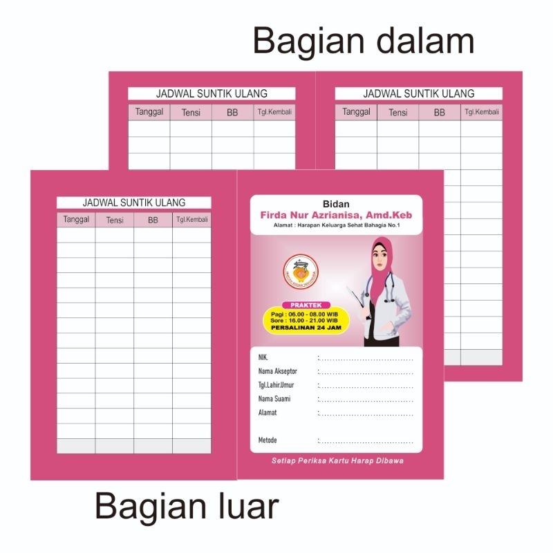 KARTU KB LIPAT BIDAN HIJAB 10 pcs (custom nama)